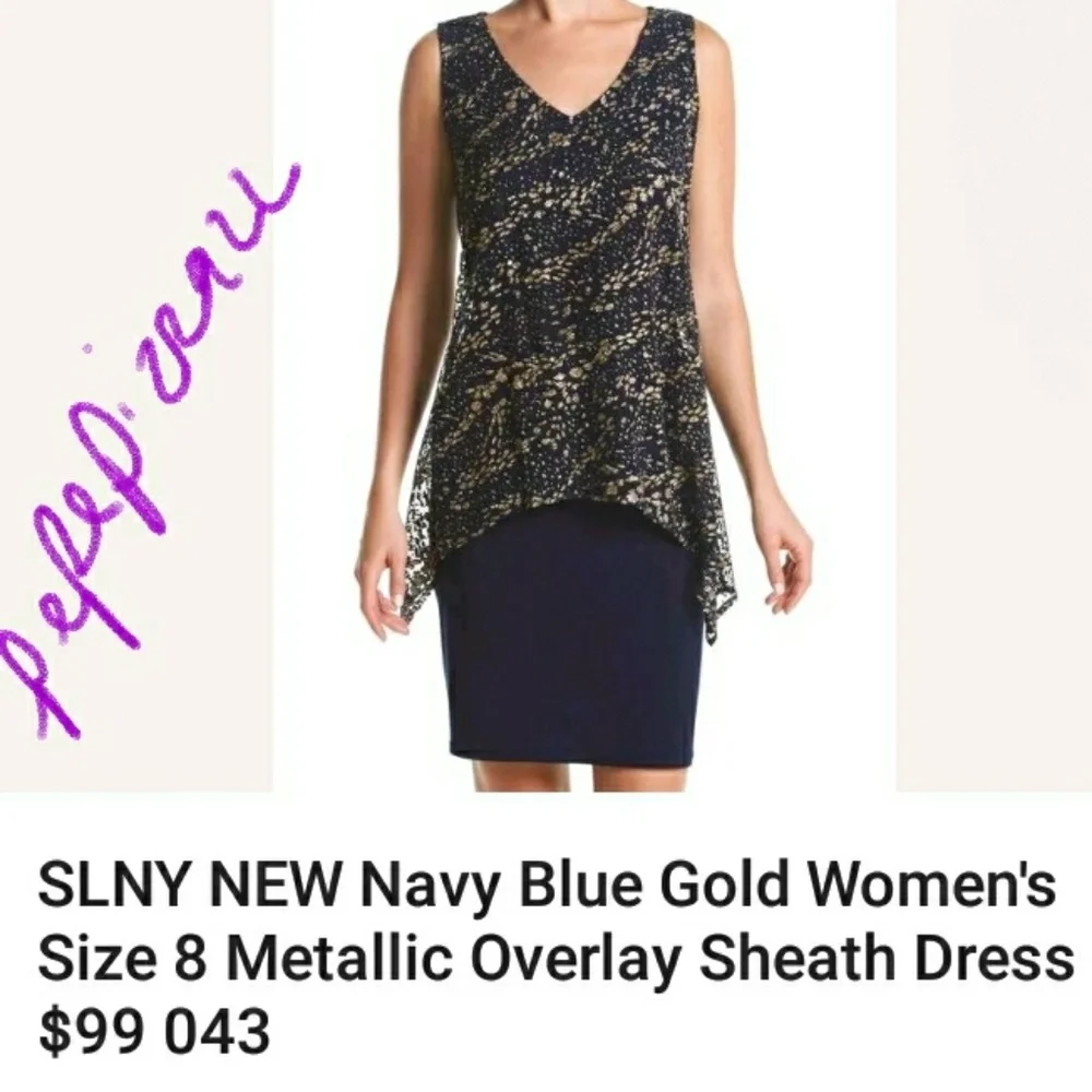 SLNY vneck mesh overlay sheath dress Semi Formal - Picture 6 of 6